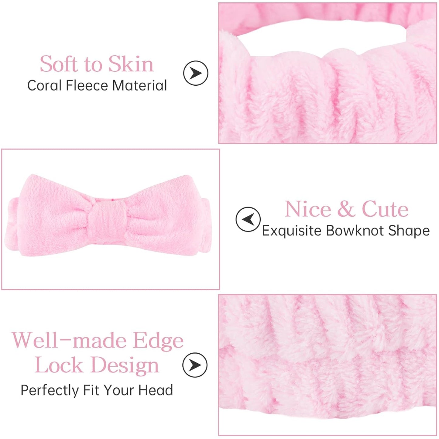 6 Pcs Fluffy Spa Headbands with Bow Style, Soft Coral Fleece for Face Washing, Makeup, Shower, and Yoga