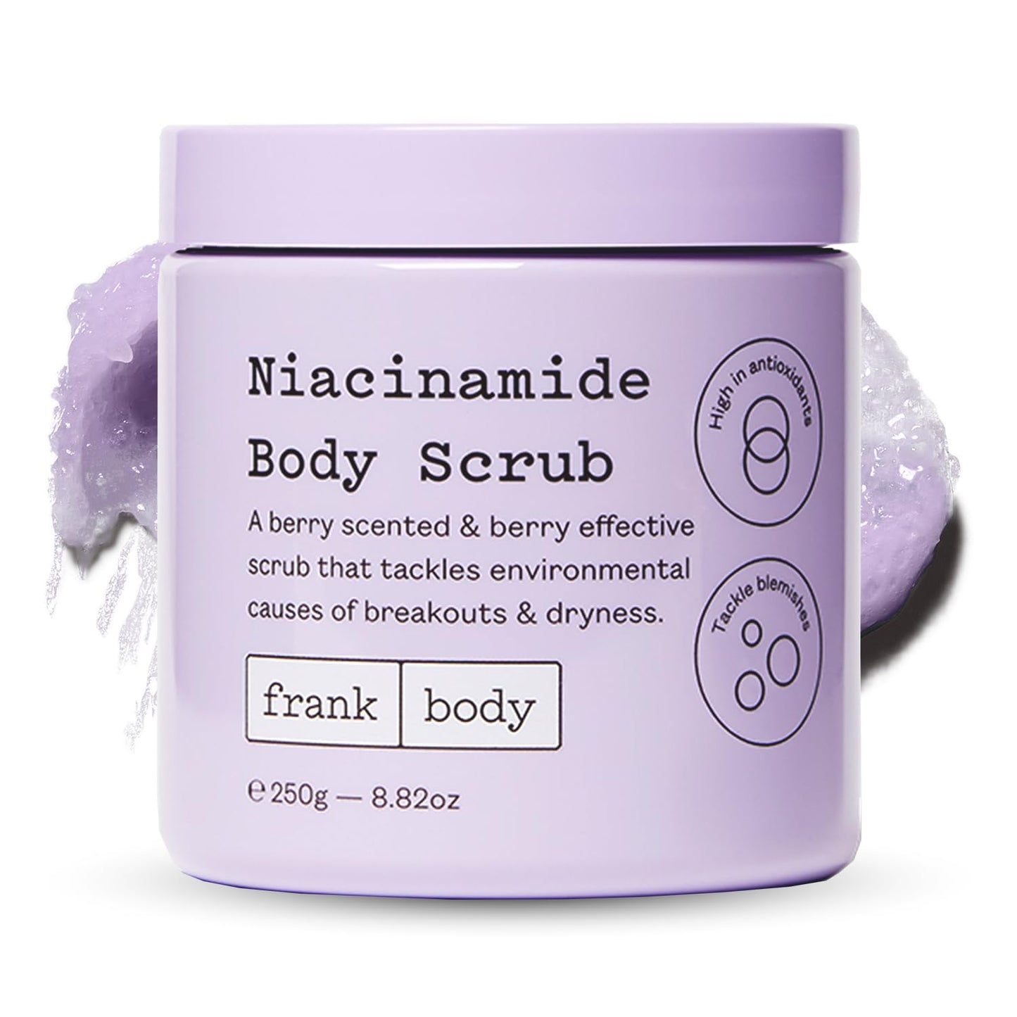frank body Niacinamide Body Scrub | Fights Breakouts & Dryness | Exfoliating Body Scrub | Berry Extracts & Green Tea | Berry Scent | Vegan & Cruelty Free | 250g / 8.82 oz