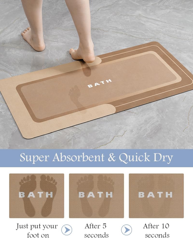 Super Absorbent Non Slip Stain Resistant Quick Dry Thin Bath Mat - 24"x35" Brown