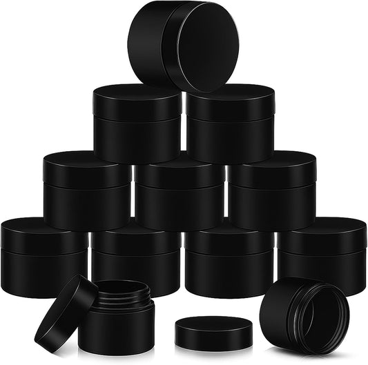 SATINIOR 12 Pack 1 oz Plastic Container Jars with Lids Round Clear Travel Cosmetic Container Slime Jar for Toiletries, Lotion, Cream, Ointment, Makeup, Rhinestone, Sample, Kitchen Storage(Pure Black)