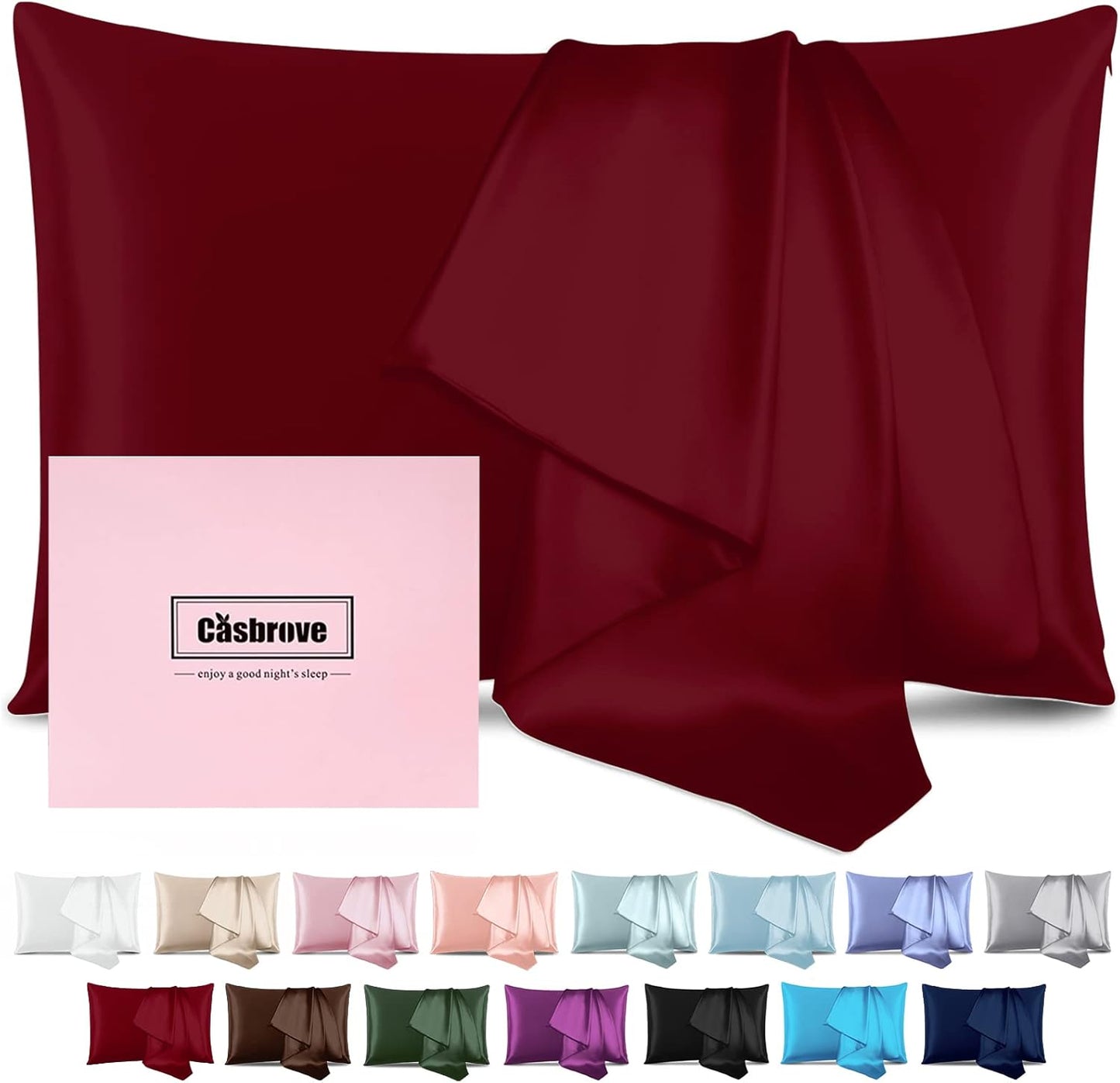 Silk Pillowcase for Hair and Skin Mulberry Silk Pillowcase Soft Breathable Smooth Both Sided Natural Silk Pillowcase with Zipper Beauty Sleep Silk Pillow Case 1 Pack for Gift(Queen,Red)