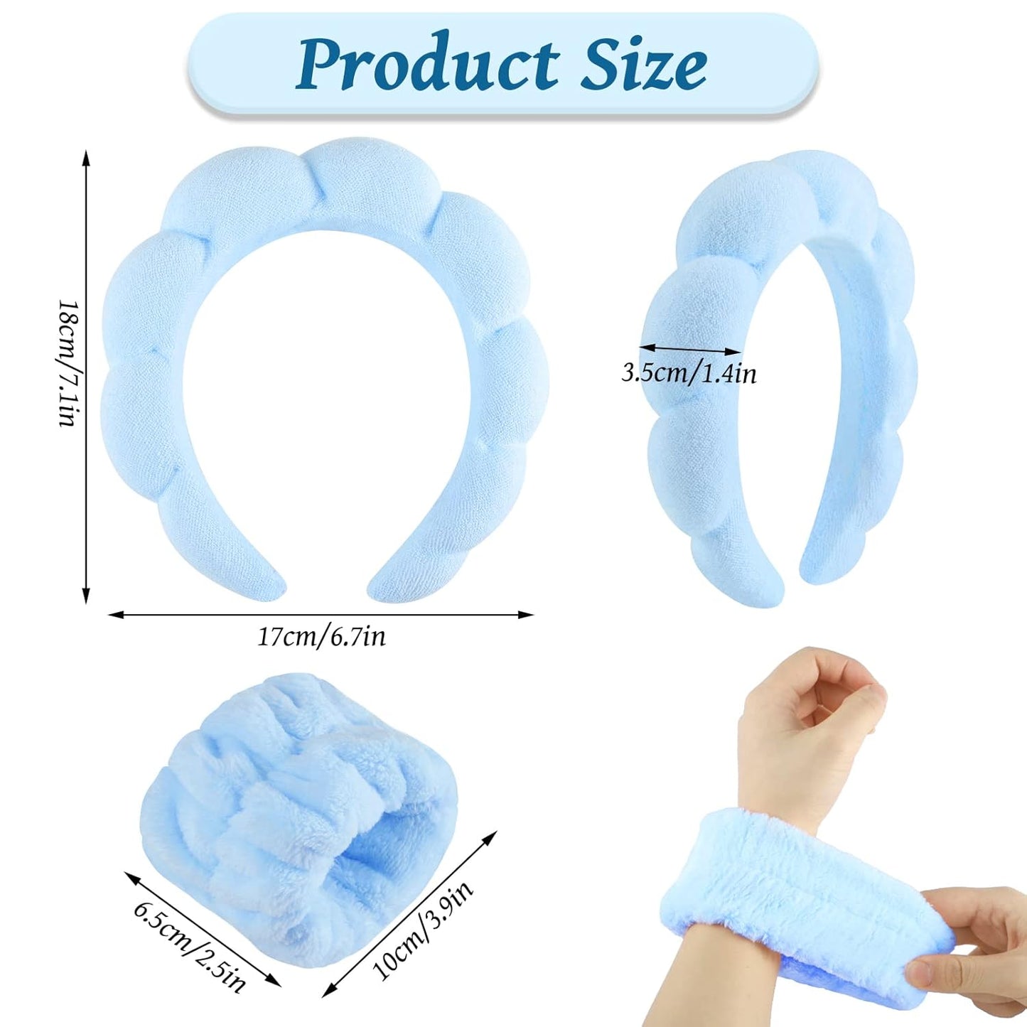 Sponge Spa Headband for Women, Makeup Headband and Wrist Washband Set Skincare Headband for Teen Girl Valentine's Day Gifts Trendy Stuff