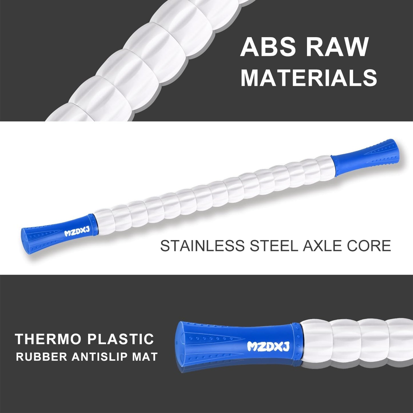 Muscle Roller Stick for Athletes - Deep Tissue Fascia Blaster & Roller Massager for Myofascial Pain Relief - Handheld Physical Therapy & Recovery Tool(Blue White-24 inch)