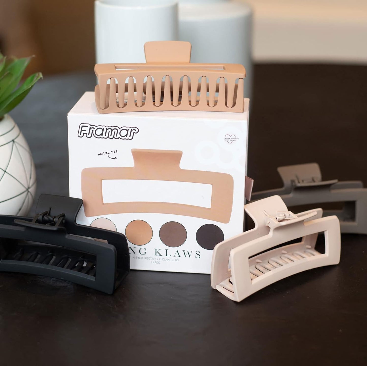 FRAMAR Extra Large Claw Clips For Thick Hair – Hair Claws Pack, Large Hair Clips For Thick Hair, Claw Clip Pack, Hairclips, Hairclips. For Women, Ganchos Para El Cabello – Non Slip Matte Finish