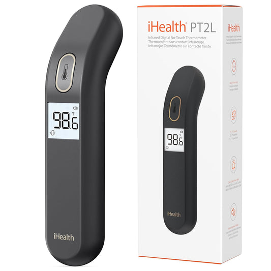 iHealth Touchless Thermometer for Adults and Kids, Color-Coded Alert & Silent Mode, 1-Second Accurate Fever Check, Portable for Home, Travel Use - PT2L Black