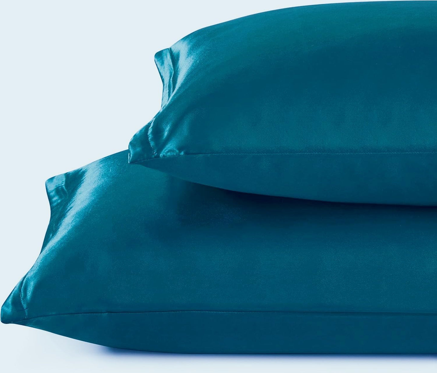 Juwenin Bedding,Super Soft and Luxury Silky Satin Pillowcase with Zipper (Silky Satin Pillow Case for Hair) Set of 2 (Teal, Standard(20''x26''))