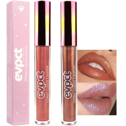evpct 2Pcs Bronze Gold Nude Gold Matte to Glitter Liquid Lipstick Set for Women Long Lasting Glossy Metallic Shimmer Sparkle Lipstick Lip Gloss 5+14