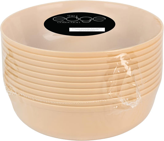[30 Pack 16 OZ Bowls] Edge Collection Beige Plastic Party Soup Bowls Premium heavyweight Elegant Disposable Tableware Dishes