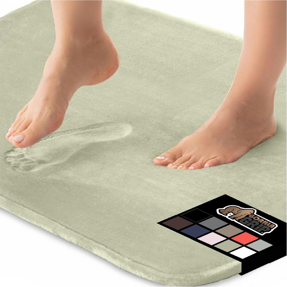 GORILLA GRIP Memory Foam Bath Mat, Soft Absorbent Velvet Bathroom Mats, Durable Dots on Underside, Machine Washable Bathmat, Carpet Rug Room Decor for Shower Tub Floor RV, 36x24 Rugs, Sage