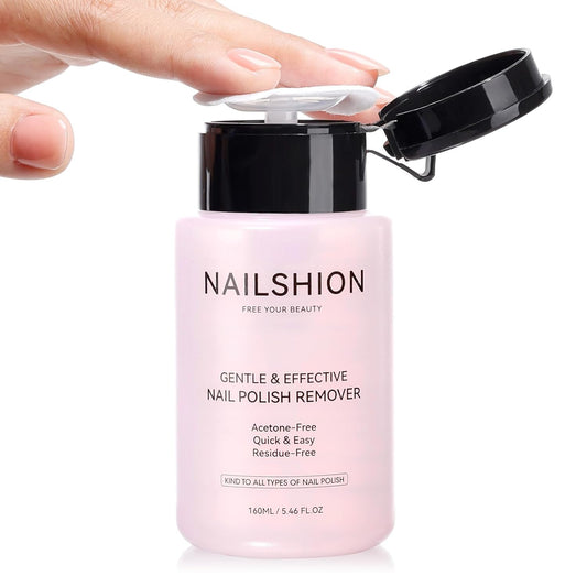 Nail Polish Remover, Non-acetone, 5s Quick Remove Regular Nail Polishes, Healthy Gentle Fingernail Polish Remover Built-in Pump, 5.46 Fl oz Cherry Blossom Scent, VE Formula No Drying Out