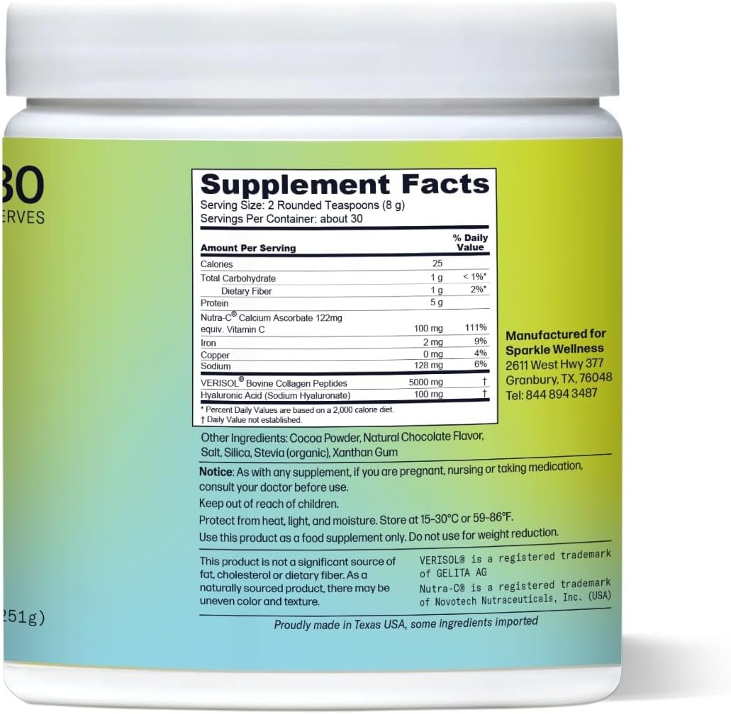 Sparkle Wellness VERISOL Bioactive Hydrolyzed Collagen Peptides | Collagen Powder Supplement with Vitamin C & Hyaluronic Acid for Hair, Skin, and Nail Health | Skin Boost Plus (Chocolate) [30-Serves]