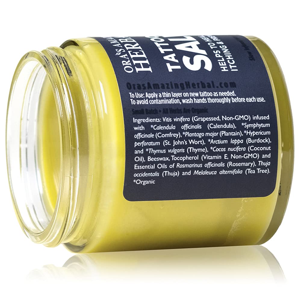 Ora's Amazing Herbal, Tattoo Salve, Tattoo Aftercare Balm| Color Enhancement for Old Ink | Itchy Relief Cream Ointment for New Tattoo| Paraben Free, Plastic Free| | Faster Healing | 1 and 4 oz set