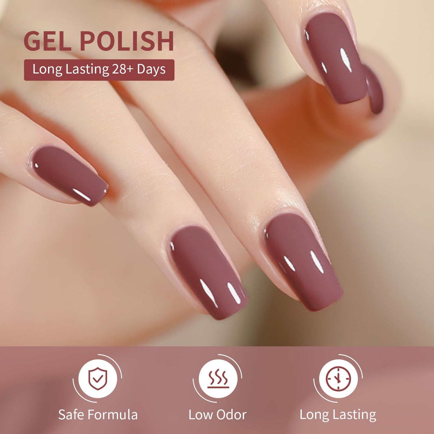JODSONE 10ml Nude Pink Gel Nail Polish Set 6Colors Long Lasting Neutral Brown Red Purple Nail Polish Lacquer Glossy Art for Nail and Salon Need U V Lamp