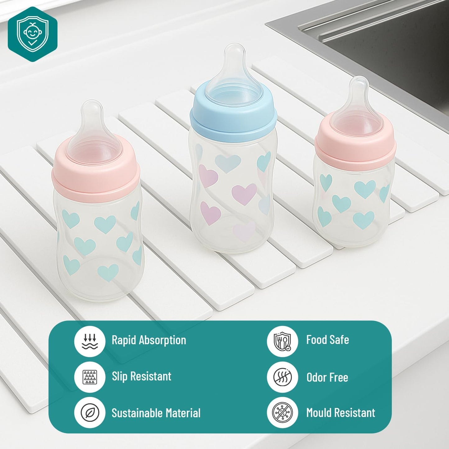 Large Stone Dish Drying Mat for Kitchen Counter 24"x16" – Super Absorbent Diatomaceous Earth Mat, Foldable Quick Dry Countertop Pad, Heat Resistant Dish Rack Mat for Dishes, Pots, Cups & Utensils