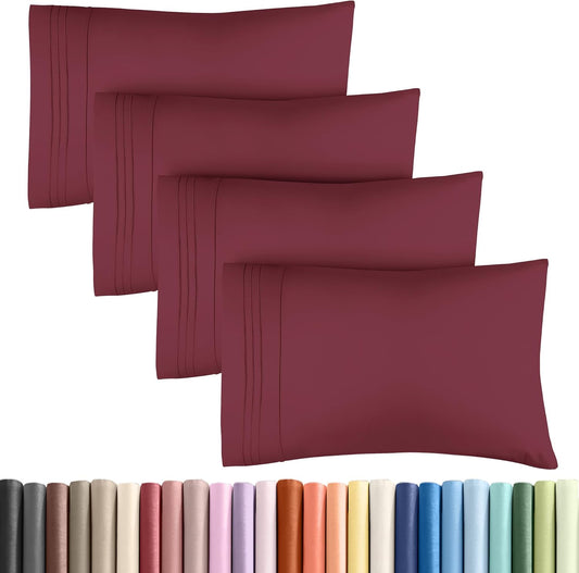 King Pillow Cases Set of 4 - Ultra Soft Hotel Quality Pillowcase Covers - Comfy, Cozy & Wrinkle Free - Shrinkage, Stain and Fade Resistant - Machine Washable Pillow Protectors - 4 Piece Set - Burgundy