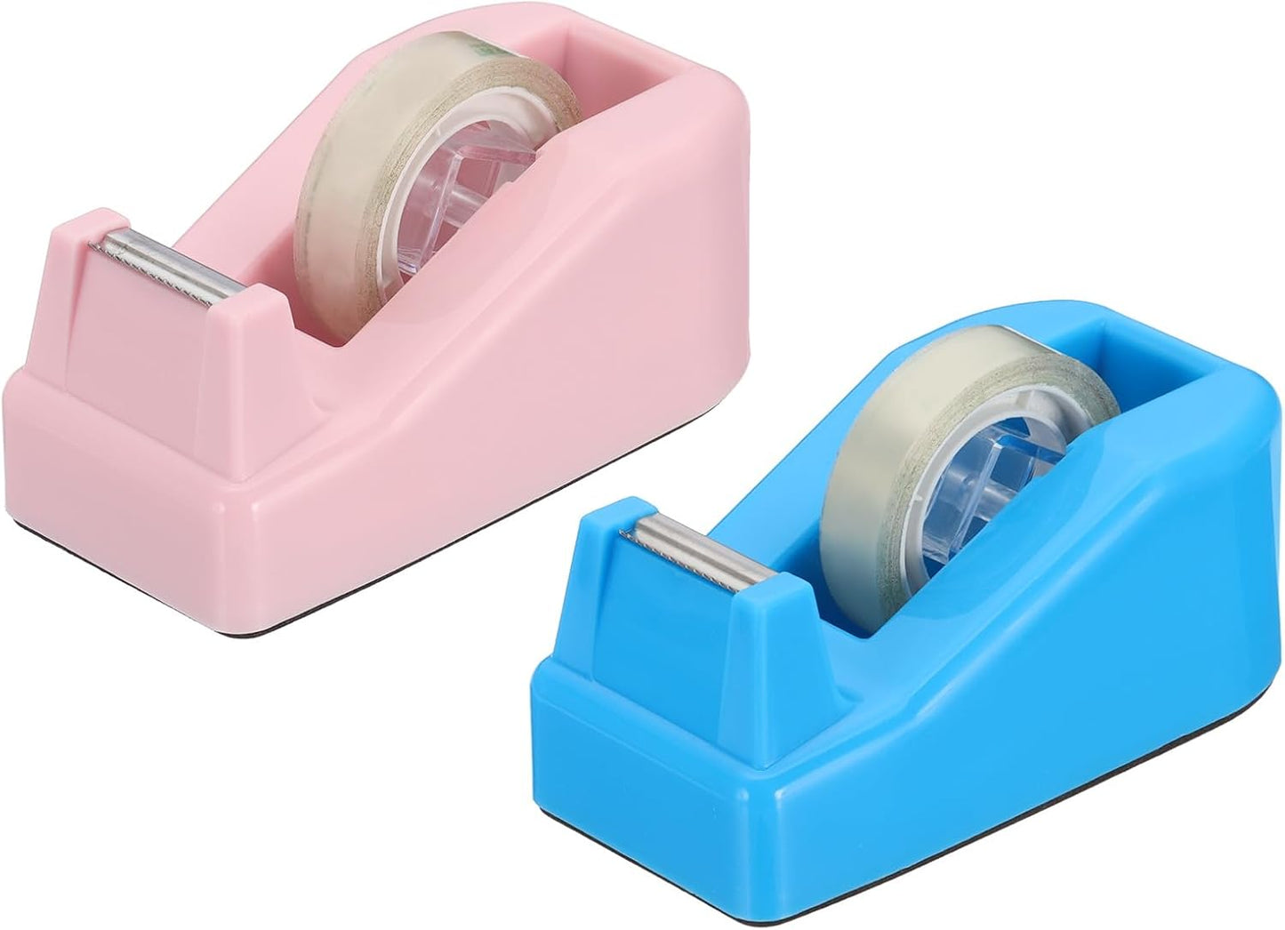 PATIKIL 2pcs Tape Dispenser Desk, Small Tape Dispenser Cute Desktop Dispenser Holder for Tape Office Desktop, Blue Pink