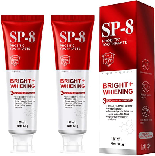 SP-8 Probiotics Whitening Toothpaste - Probiotics for Teeth Whitening and Gum Health - Enamel-Safe, Fluoride-Free, Double Mint Flavor,Fresh Breath-2pcs