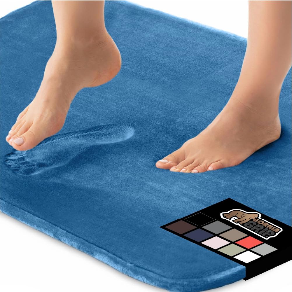 GORILLA GRIP Memory Foam Bath Rugs, Soft Absorbent Velvet Bathroom Mats, Durable Dots on Underside, Machine Washable Bathmat, Carpet Rug Room Decor for Shower Floor, 30x20 Mat, Caribbean Blue