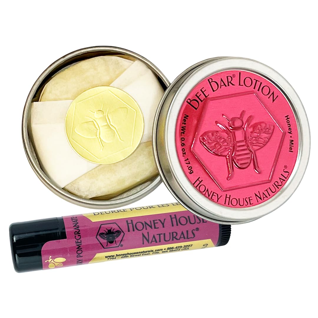 Honey House Naturals 2 Piece Gift Set, All Natural, Ultra Moisturizing Lotion Bar and Lip Butter Infused with Essential Oils, Made in USA, (Variant Name)