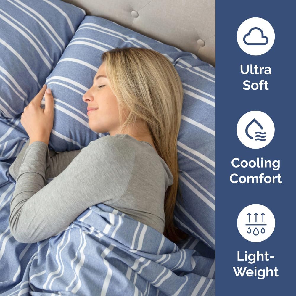 Queen Pillow Cases Set of 4 - Ultra Soft Hotel Quality Pillowcase Covers - Comfy, Cozy & Wrinkle Free - Shrinkage and Fade Resistant - Machine Washable Pillow Protectors - 4 Piece Set - Blue Stripes 3