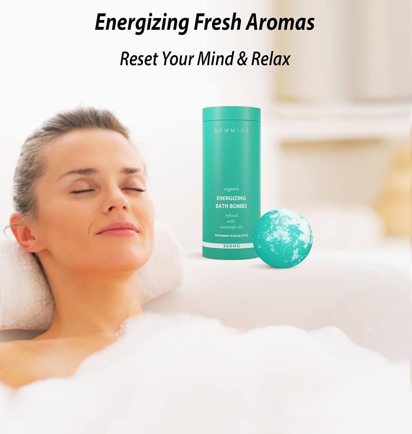 Menthol Fizzing Bath Bomb Eucalyptus Peppermint Epsom Salt Refreshing Bubble Spa with Essential Oil Infused Post Workout Sore Muscles Recovery Gift