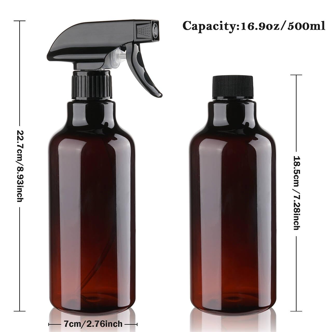 Plastic Spray Bottles Empty Spray Bottle 16.9oz/500ml 2 Pack Heavy Duty Spraying Bottles Mist/Stream Water Bottle for Cleaning Solutions, Essential Oils, Hair (Amber)