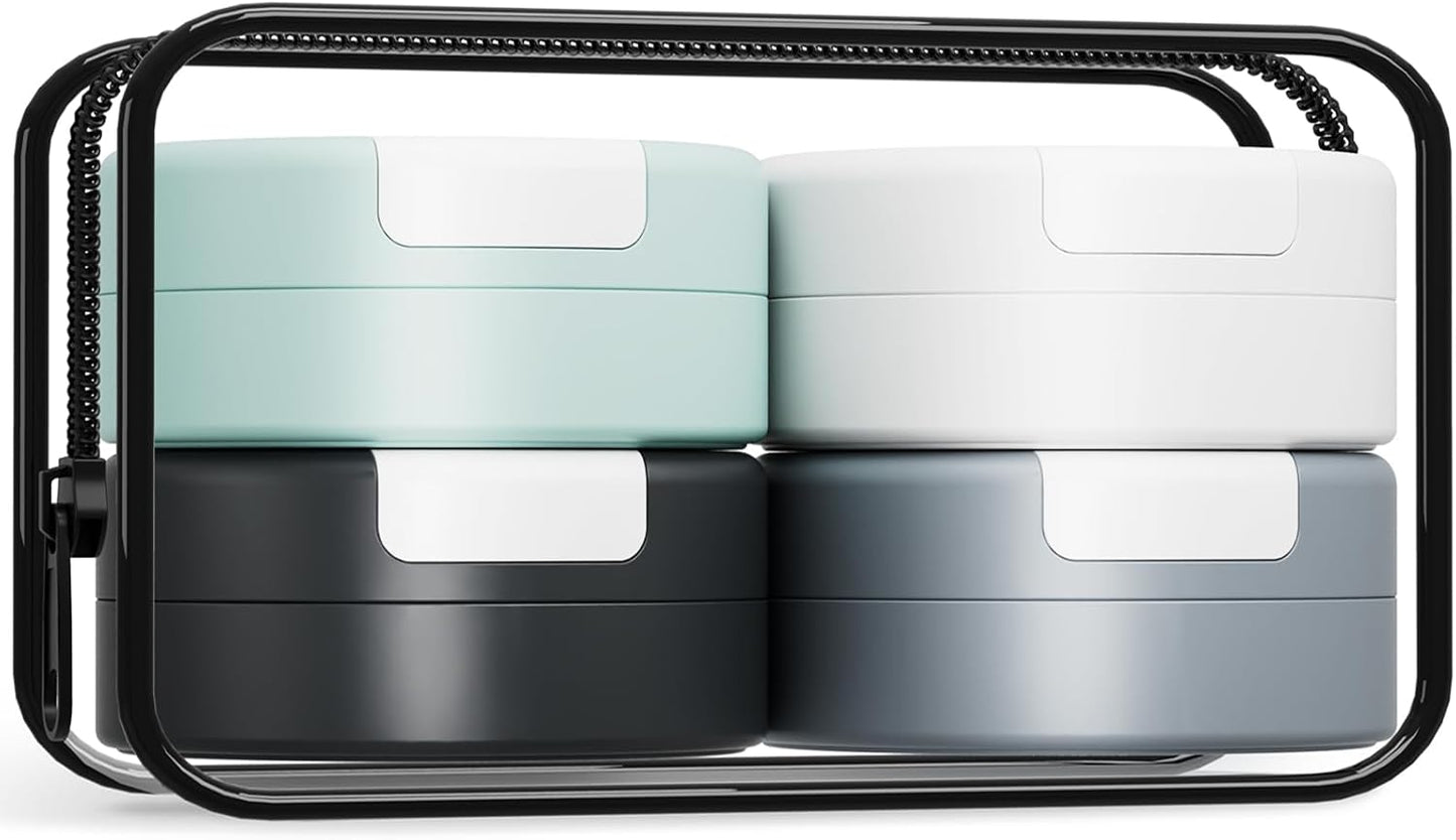 Gemice Travel Containers for Toiletries, Magnetic Travel Containers, TSA Approved Cream Jars with Toiletry Bag, Leak-proof Small 1oz Capsules Set with Multiple Labels for Organization (4 Pack)