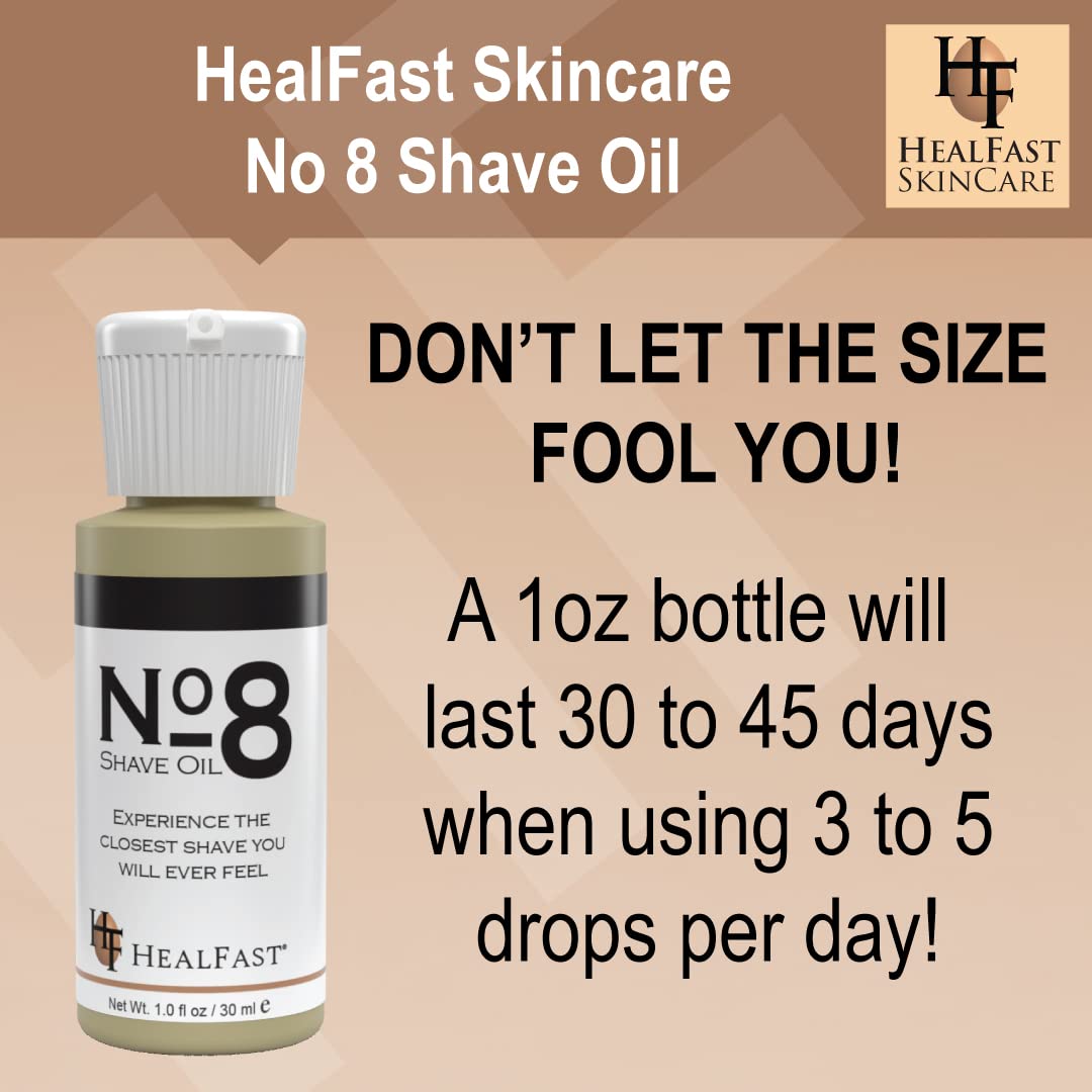 HealFast No 8 Shaving Oil 1 Oz – Premium Shave Oil for Men & Women – Blended with Pure Aromatic Essentials to Soften Hair & Cleanse the Pores – Prevents Razor Drag and Burn & Ingrowns