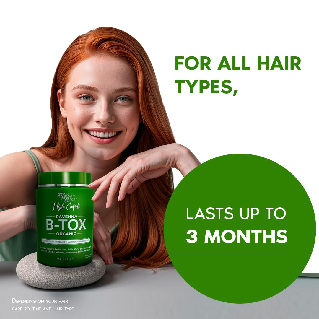 I Belli Capelli Ravenna Organic B-tox Hair Treatment Kit- 1kg/35.02 oz Hair B-tox + 300ml/10.1 fl.oz Anti-Residue Shampoo