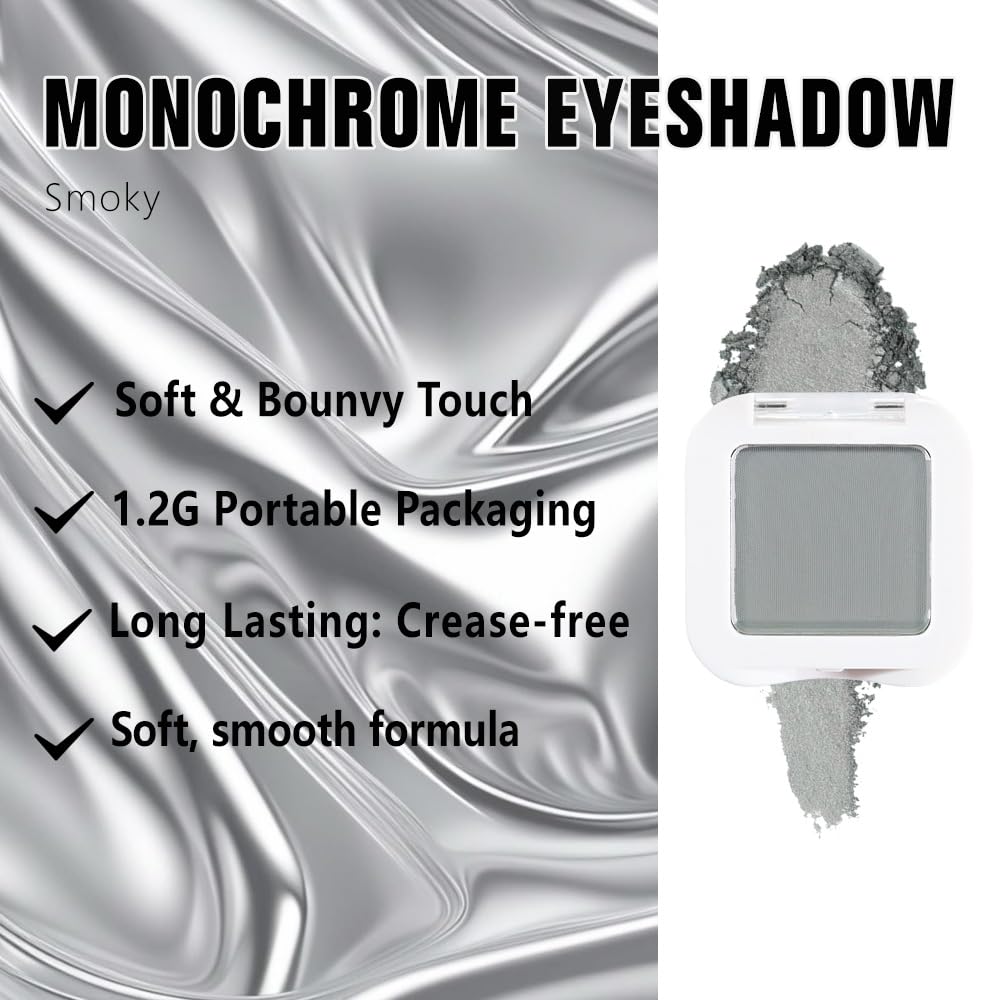 evpct Matte Grey Eyeshadow Singles, Smoky Gray Grey Dusty blue Cream Single Matte Eye Shadow Palette Makeup for Older Women, High Pigment Waterproof Monochrome Mini Eyeshadow Palette, sombra de ojos