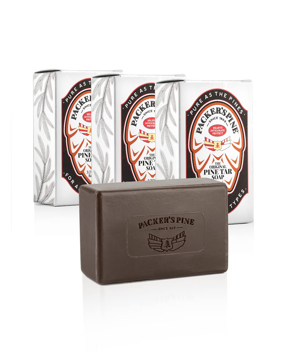Packer's Pine Tar Soap | The Original Mens Body Soap Made With Natural Pine Tar and Pine Oils | All Natural Mens | Paraben, Sulfate, and Creosote Free (3 Pack)