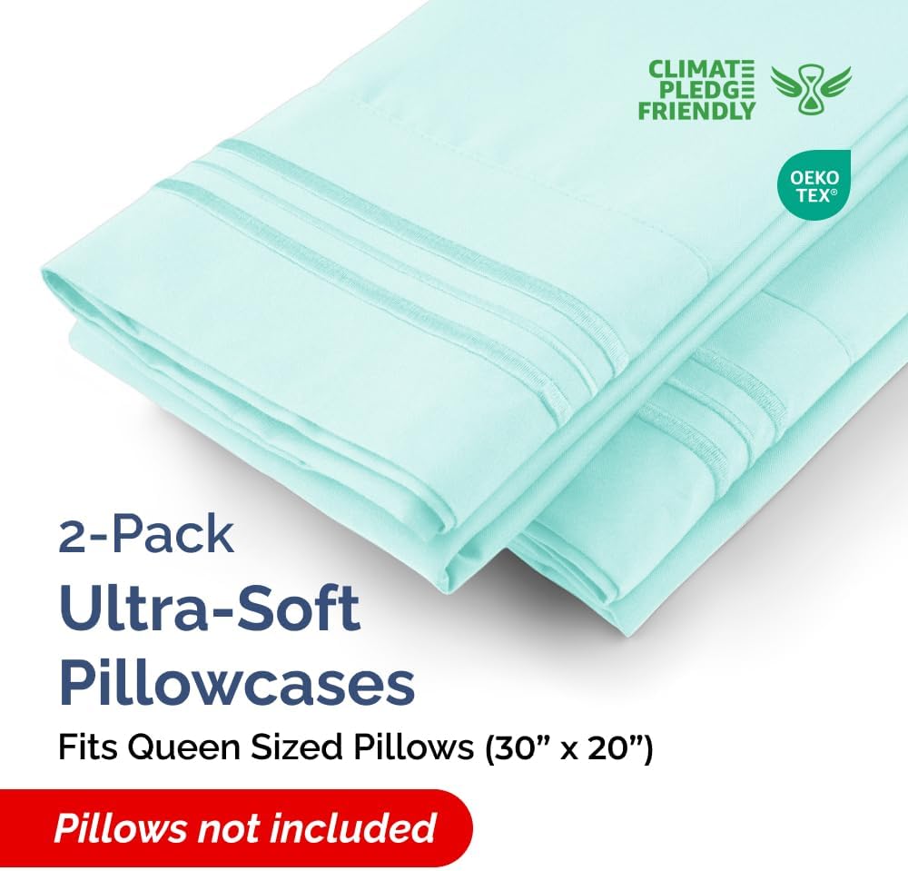 Queen Pillow Cases Set of 2 - Ultra Soft Hotel Quality Pillowcase Covers - Comfy, Cozy & Wrinkle Free - Shrinkage, Stain & Fade Resistant - Machine Washable Pillow Protectors - 2 Piece Set - Spa Blue