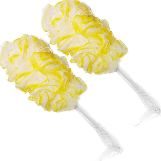 PPHAO Loofah on a Stick - Long Handle Bath Brush for Men & Women - Plastic Loofah - 2Pack - Yellow