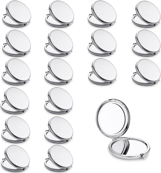 Compact Mirror, Pocket Travel Makeup Mirror for Purse, Metal Round Shell, 2-Sided 1X/2X Magnifying, Portable, Folding, Handheld, Silver, 18 Pack
