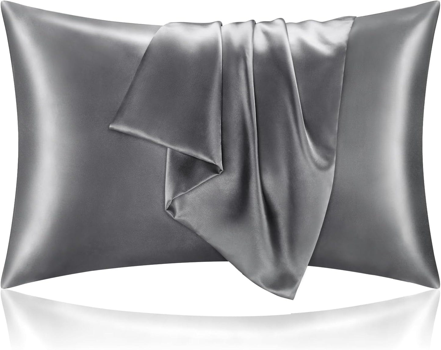 BEDELITE Satin Pillowcase for Hair and Skin, Super Soft and Cooling Similar to Silk Pillow Cases 2 Pack with Envelope Closure, Gift for Women Men(20"x36" King Size, Dark Grey)