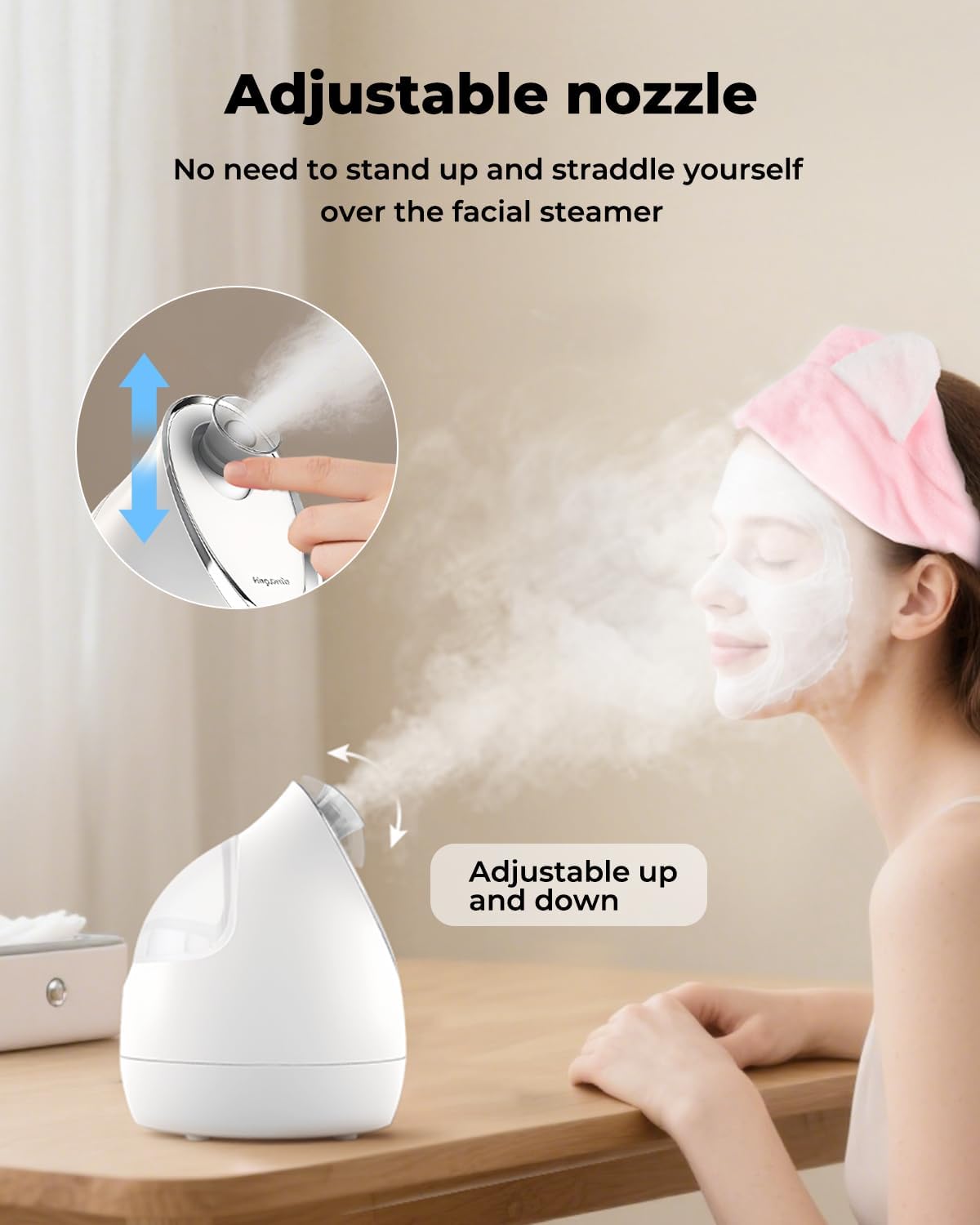 Kingsmile Facial Steamer for Face, 3 in 1 Face Steamer for Facial Deep Cleaning, Compact Nano Steamer - Aromatherapy, Adjustable Nozzle Warm Powerful Steam for Home SPA, Face Humidifier- SPA Headband