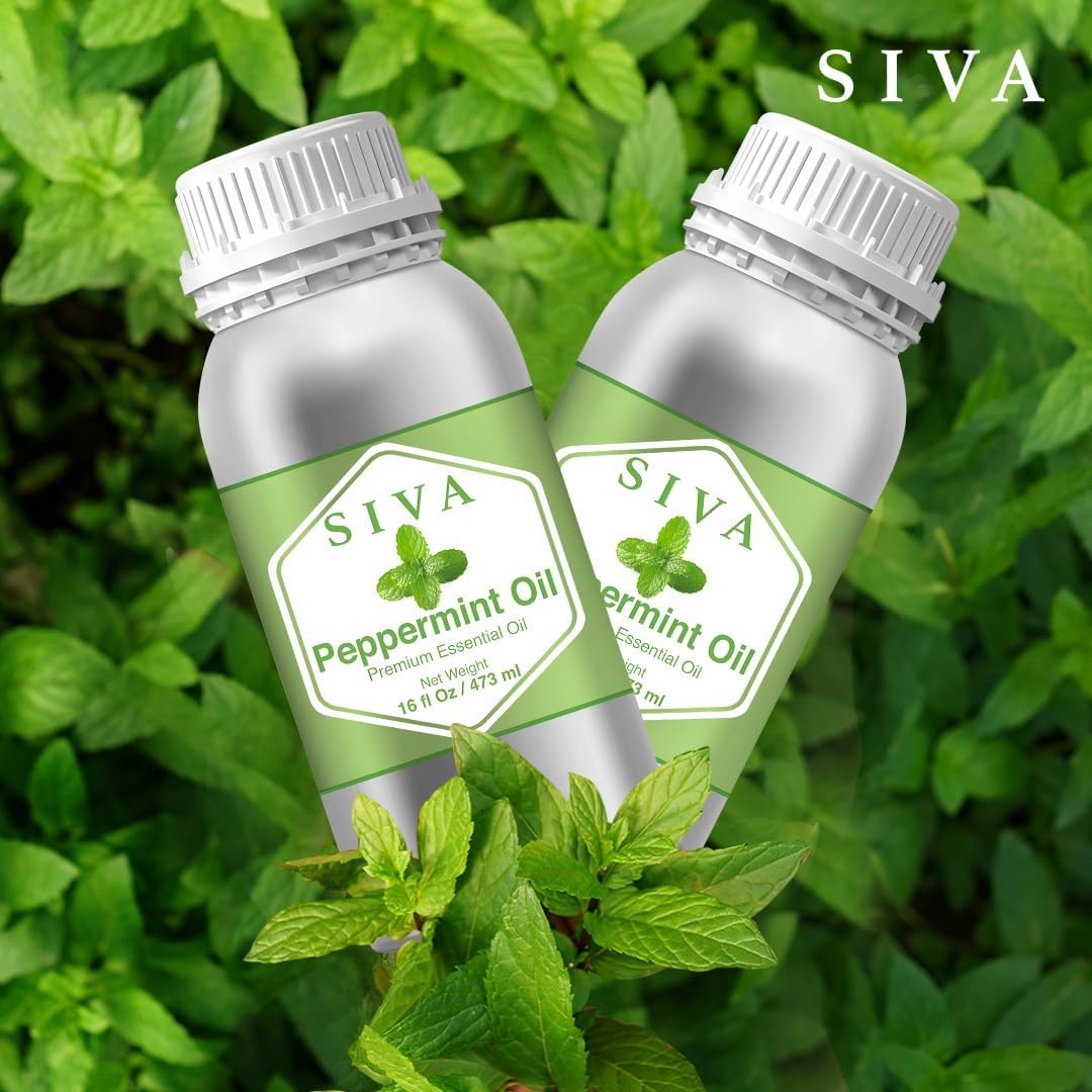 Siva Peppermint Essential Oil - 16 Fl Oz – Natural Peppermint Oil - for Diffuser, Face, Skin Care, Aromatherapy, Hair Care, Scalp and Body Massage