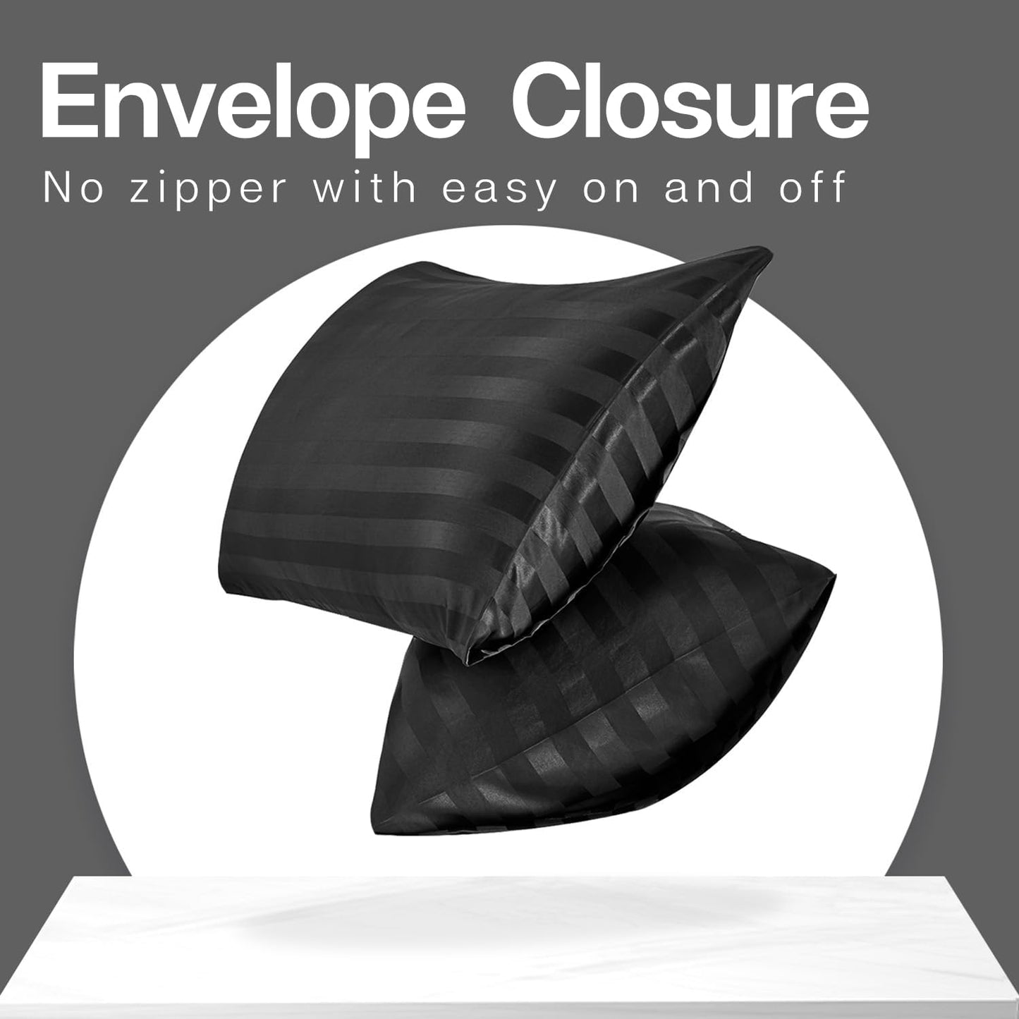 MR&HM Satin Pillowcase for Hair and Skin, Silk Satin Pillowcase 2 Pack, King Size Pillow Cases Set of 2, Silky Pillow Cover with Envelope Closure (20x36, Black Striped)