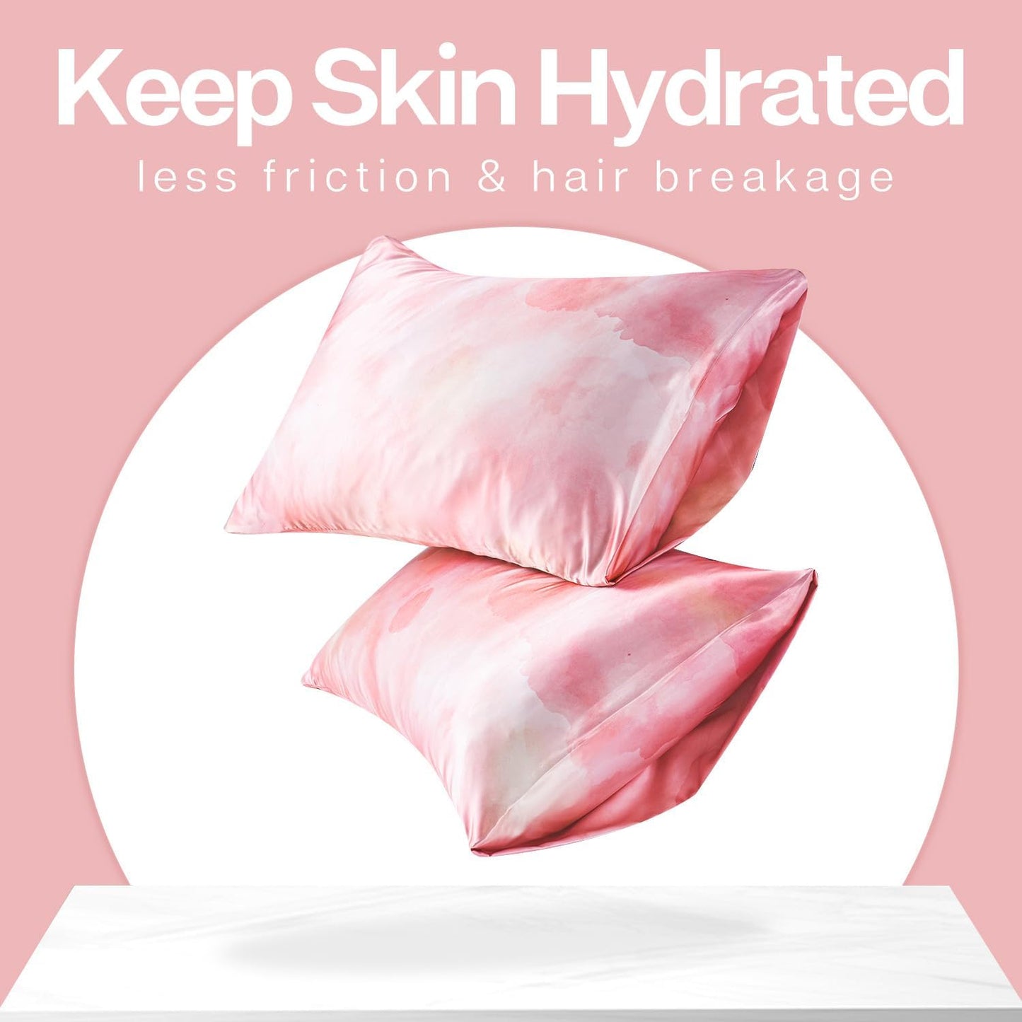 MR&HM Satin Pillowcase for Hair and Skin, Silk Satin Pillowcase 2 Pack, Standard Size Pillow Cases Set of 2, Silky Pillow Cover with Envelope Closure (20x26, Dream Pink)