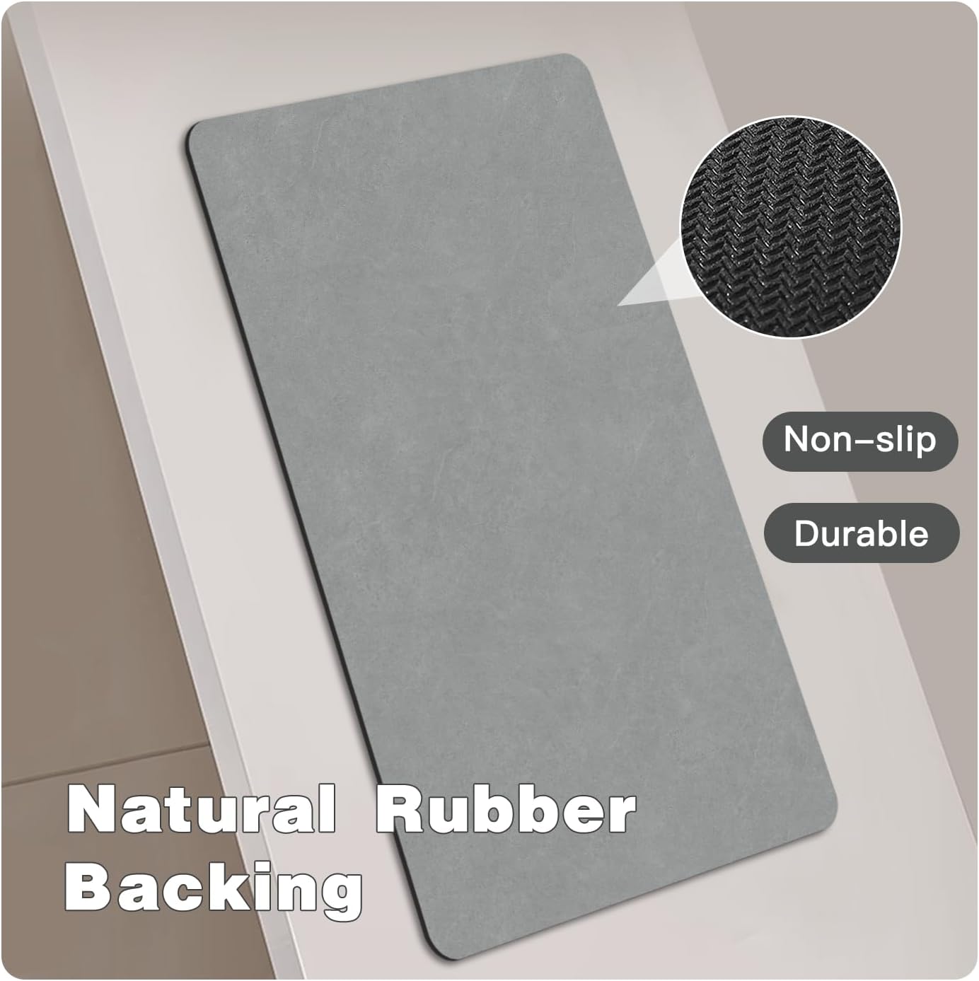 Bathroom Mat Quick Dry, Bathroom Rugs Non Slip Washable Thin Absorbent Bath Mat Fits Under Door Bathroom Floor Mat Perfect for Bath, Shower, or Sink 24"x70" Light Grey