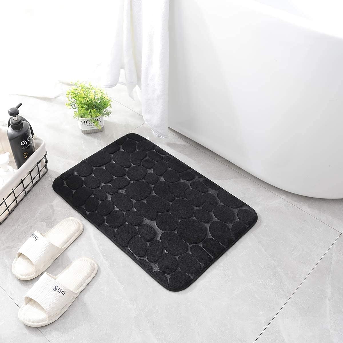 YIHOUSE Bathroom Mat Rug, Memory Foam Bath Mat, Non-Slip Bathroom Floor Mats, Cobblestone Bath Mats Absorbent Bath Rugs Washable Quick Dry (17x24,Black)