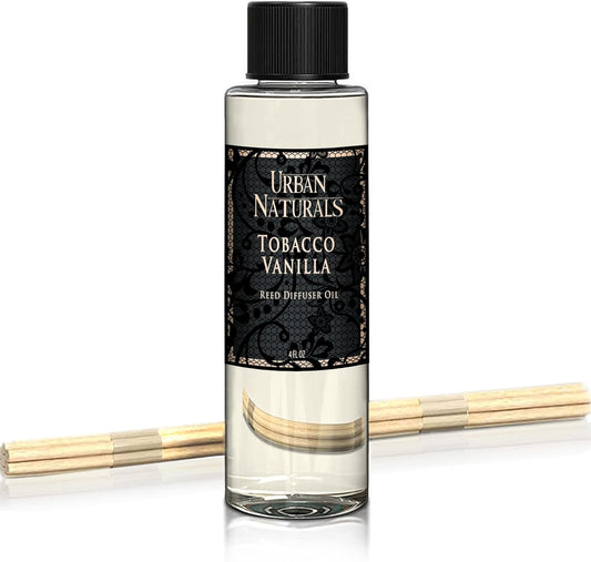 Urban Naturals Tobacco Vanilla Reed Diffuser Refill Set | Includes a Free Set of Reed Sticks! 4 oz | Great Gift Idea Home Fragrance Lovers!