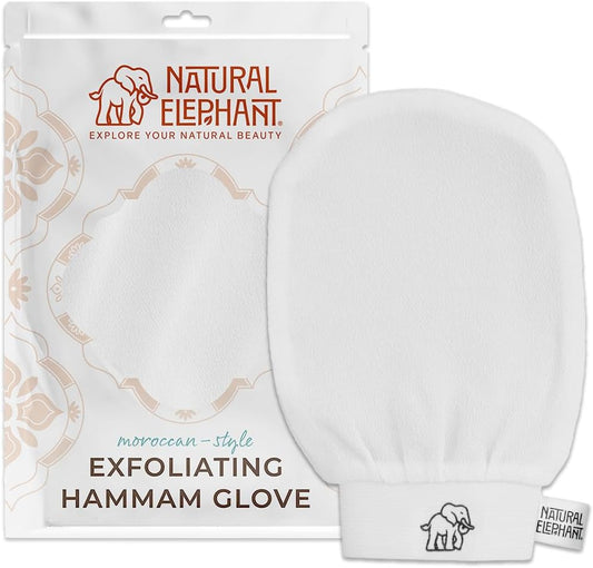 Natural Elephant Exfoliating Hammam Glove | Authentic Moroccan Kessa Body Scrub Mitt for Spa-Quality Skin Renewal | Pearl White Single