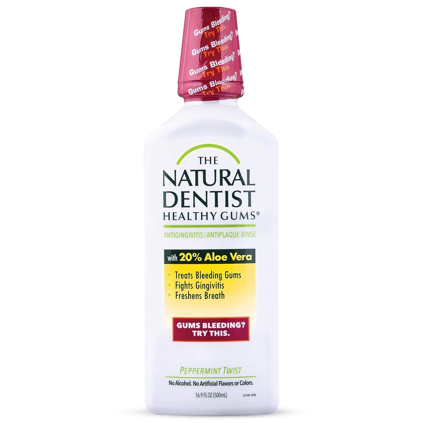 The Natural Dentist Healthy Gums Antigingivitis/Antiplaque Rinse, Adults 12 & Up, Gingivitis Mouthwash, Bleeding Gums Treatment, Safe for Chemotherapy Patients, Aloe Vera, Alcohol-free, 16.9 fl oz