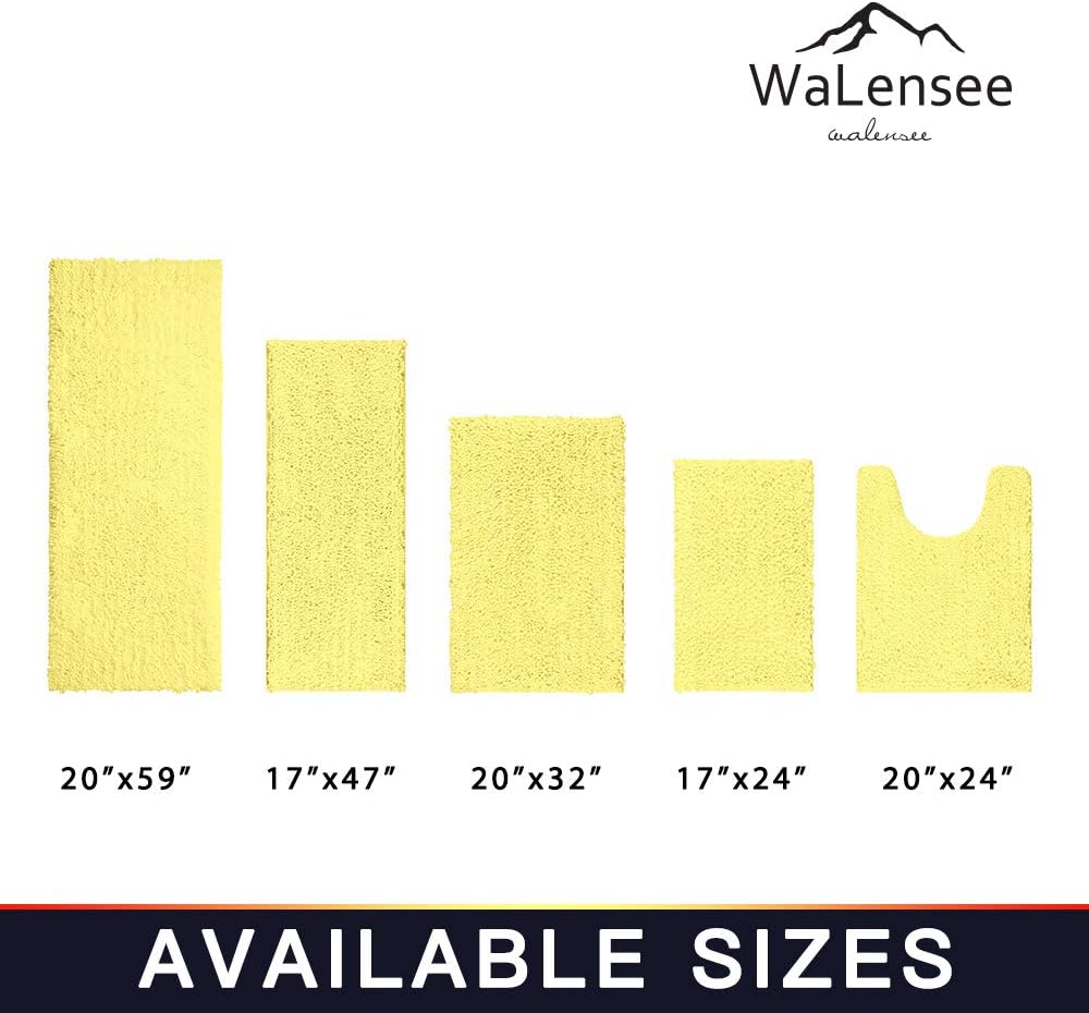 Walensee Bathroom Contour Rug Non Slip Toilet U Shaped Bath Mat (20x24, Yellow) Water Absorbent Super Soft Shaggy Chenille Machine Washable Dry Extra Thick Perfect Absorbant Best Plush Carpet