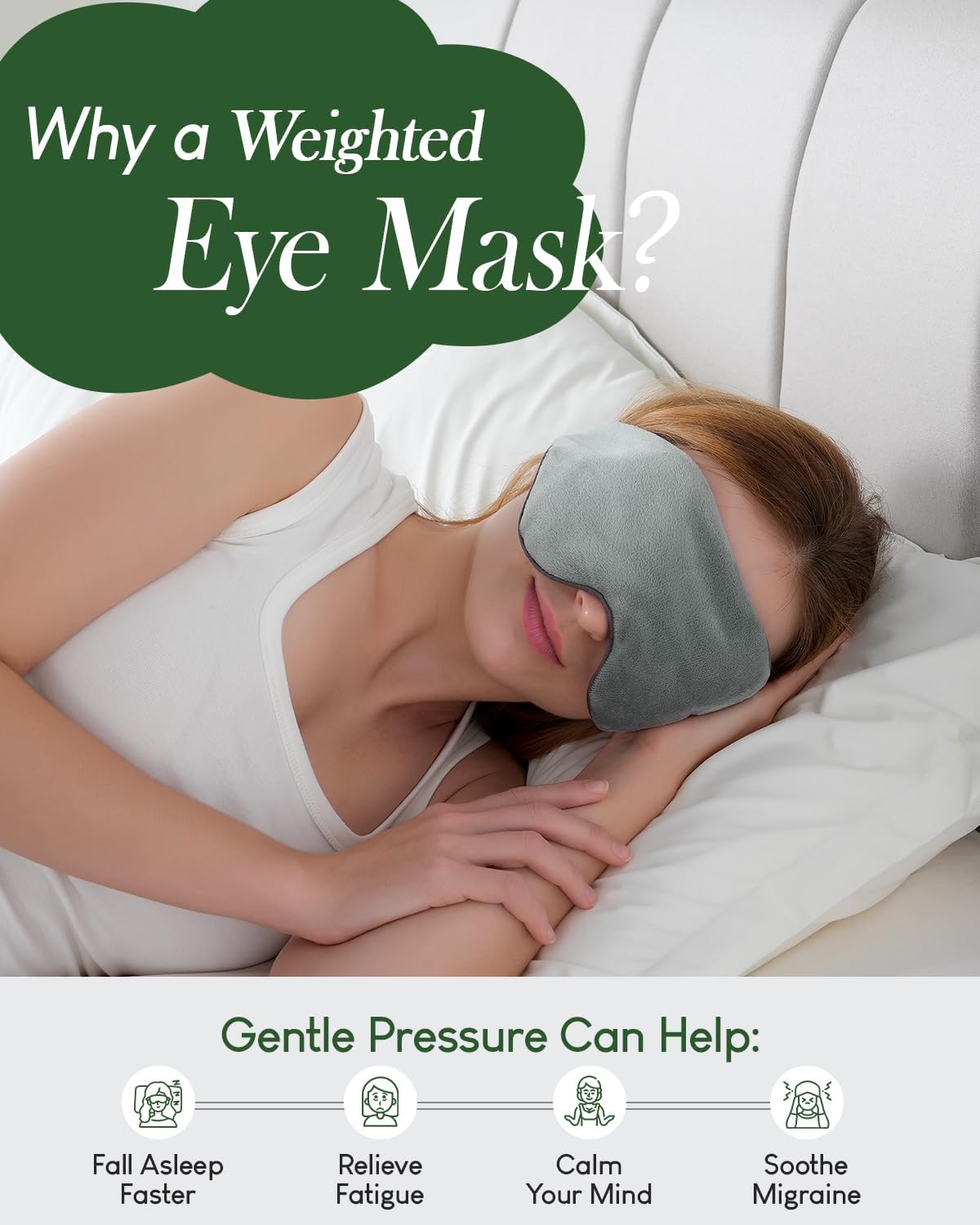 Sivio Weighted Eye Mask for Sleeping, Cooling & Cozy Reversible Blackout Sleep Mask for Women & Men, Microwave Freezable Heavy Blindfold for Migraine, Travel, Meditation, 0.55lbs, Grey