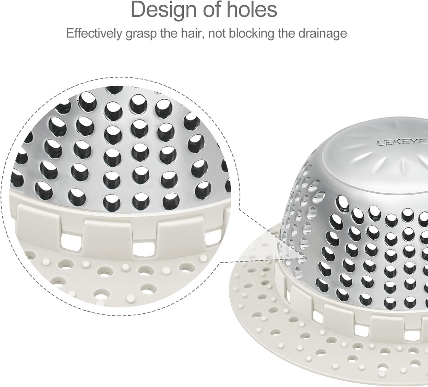 LEKEYE Shower Drain Hair Catcher/Shower Drain Cover/Drain Protector for Pop-Up & Regular Drains(Light Gray)