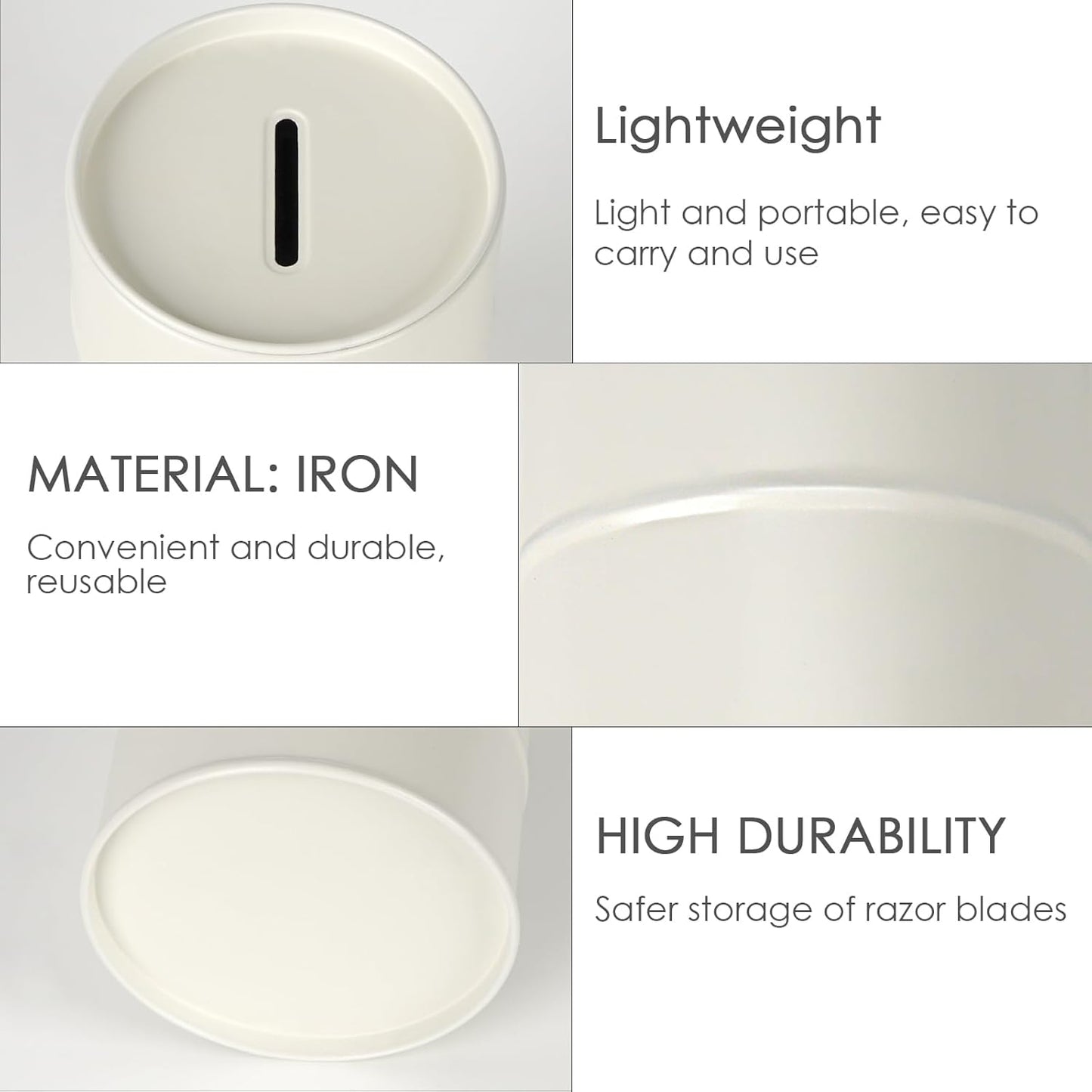 Linkidea Safety Razor Blade Disposal Container Box, Metal Razor Disposal Case Safe Bank for Storing Used Wasted Blades (White)