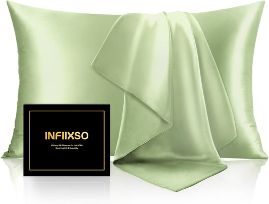 INFIIXSO Mulberry Silk Pillow Case King Size, Silk Pillowcase with Hidden Zipper 20"x36", Extraordinary Smooth and Soft Pillow Cases for Hair and Skin(Sage Green, 1 Pack)