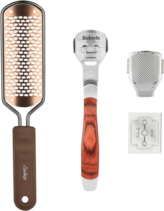 Foot File Foot Scrubber Pedicure - Callus Remover for Feet Easkep Professional Grater Rasp Foot Scraper Corns Callous Removers Cracked Dead Skin Remover for Dry and Wet Feet (Golden Set)